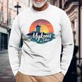 Mykonosibes ヴィンテージ 夕日 ギリシャの島 ギリシャ お土産 長袖tシャツ 長袖Tシャツ 高齢者への贈り物