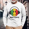 One Love ラスタ レゲエ 音楽 ヘッドホン スマイルフェイス ラスタファリ 長袖Tシャツ 高齢者への贈り物