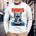 Paws Cat Lover ホラー映画 パロディ 長袖Tシャツ 高齢者への贈り物
