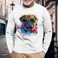 Pug Dog Lovers カラフル ポップアート パグ 長袖tシャツ 長袖Tシャツ 高齢者への贈り物