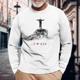 Rio De Janeiro リオデジャネイロのスカイライン イエスキリストの像 ブラジル 愛 長袖Tシャツ 高齢者への贈り物