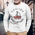 Sailing Makes Me Happy レッド ヨット 長袖Tシャツ 高齢者への贈り物