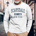 Scarsdale New York Ny ビンテージスポーツデザイン ネイビー 長袖Tシャツ 高齢者への贈り物