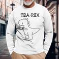 Tea-Rex おもしろドリンクグラフィック 長袖Tシャツ 高齢者への贈り物