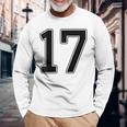 【バックプリント・背中側】17 数字 背番号 ユニフォーム ナンバー【ブラック／黒の文字】スポーツ 野球 サッカー 部活 長袖Tシャツ 高齢者への贈り物