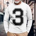 【バックプリント・背中側】3 数字 背番号 ユニフォーム ナンバー【ブラック／黒の文字】スポーツ 野球 サッカー 部活 長袖Tシャツ 高齢者への贈り物