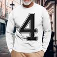 【バックプリント・背中側】4 数字 背番号 ユニフォーム ナンバー【ブラック／黒の文字】スポーツ 野球 サッカー 部活 長袖Tシャツ 高齢者への贈り物