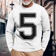 【バックプリント・背中側】5 数字 背番号 ユニフォーム ナンバー【ブラック／黒の文字】スポーツ 野球 サッカー 部活 長袖Tシャツ 高齢者への贈り物