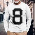【バックプリント・背中側】8 数字 背番号 ユニフォーム ナンバー【ブラック／黒 の文字】スポーツ 練習着 部活 長袖Tシャツ 高齢者への贈り物