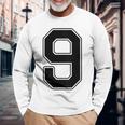 【バックプリント・背中側】9 数字 背番号 ユニフォーム ナンバー【ブラック／黒 の文字】スポーツ 練習着 部活 長袖Tシャツ 高齢者への贈り物