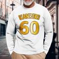 【バックプリント・背中側】還暦 六十歳 60才（ユニフォーム風）赤 レッド【金プレート風 文字】誕生日 面白 長袖Tシャツ 高齢者への贈り物