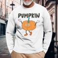 かぼちゃ Pumpkin キャラクター 顔 イラスト かわいい おもしろ シンプル ゆるい 野菜 ゆるキャラ 長袖Tシャツ 高齢者への贈り物