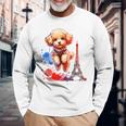 かわいい フランス パリ エッフェル塔 トイプードル パリ ジャンプ 子犬 長袖Tシャツ 高齢者への贈り物