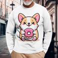 かわいいコーギーのドーナツを持つ漫画の犬愛好家アートキッズ。 長袖Tシャツ 高齢者への贈り物