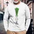 ねぎ 葱 顔 イラスト かわいい おもしろ 面白い 簡単 シンプル ゆるい 野菜 長袖Tシャツ 高齢者への贈り物