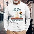 より多くのスパゲッティ、より少ないアップセッティ、イタリア料理 猫愛好家 長袖Tシャツ 高齢者への贈り物