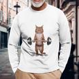 ウェイトリフティング 筋トレ バーベル やる気がないなら家に帰れ 赤毛 猫 ねこ 長袖Tシャツ 高齢者への贈り物