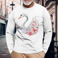 エレガントな白鳥の花 長袖Tシャツ 高齢者への贈り物