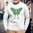 オオミズアオ ルナモス 薄い 緑色 黄緑色 蛾 Luna Moth レトロ 虫 昆虫 イラスト かっこいい おしゃれ 長袖Tシャツ 高齢者への贈り物