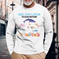 オーシャンネイチャー 未来の海洋生物学者 科学者 長袖Tシャツ 高齢者への贈り物