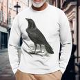 カラス ビンテージ イラスト カラス 長袖Tシャツ 高齢者への贈り物