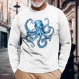 クール ブルー タコ 海 海 好き 触手 タコ好き 長袖Tシャツ 高齢者への贈り物