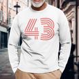 クールなレトロなレタリングジャージ、背番号43 Fourtythree 長袖Tシャツ 高齢者への贈り物