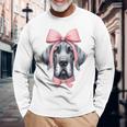 コケットボウ グレートデーン 犬 ママ ピンクリボン キュート 母の日 長袖Tシャツ 高齢者への贈り物