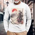 サムライ 猫戦士 浮世 墨絵 猫 サムライ 長袖tシャツ 長袖Tシャツ 高齢者への贈り物