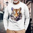 タイガー アニマル プリント グラフィック デッサン アートワーク フェイス トラ 長袖Tシャツ 高齢者への贈り物