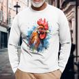 ニワトリ 動物 絵画 グラフィック 抽象 カラフル チキン 長袖Tシャツ 高齢者への贈り物