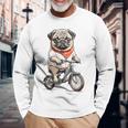 パグ いぬ イラスト パグ好き 犬好き 自転車 かわいい おもしろ レトロ かっこいい 長袖Tシャツ 高齢者への贈り物