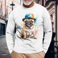 パグ、スナップバック キャップ、犬、カラフル、面白い、動物プリント 長袖Tシャツ 高齢者への贈り物