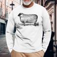 ビンテージ羊の描画 長袖Tシャツ 高齢者への贈り物