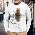 ビーバー 恋人 動物 アート イラスト グラフィック ビーバー 長袖Tシャツ 高齢者への贈り物