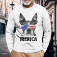 ボストン・テリア 7月4日 メリカ メンズ レディース アメリカ国旗 長袖Tシャツ 高齢者への贈り物