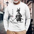 ミニチュアピンシャー 侍戦士 日本の浮世絵 アートドッグ 長袖Tシャツ 高齢者への贈り物