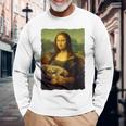モナ・リザとオレンジ色の猫 面白いアートの絵 長袖Tシャツ 高齢者への贈り物