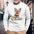 ヨーキー ヨークシャーテリア 犬種 ハッピーイースター メンズ レディース 長袖Tシャツ 高齢者への贈り物