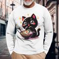 ラーメン猫かわいいアニメ猫ラーメン愛好家甘い 長袖Tシャツ 高齢者への贈り物