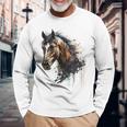 乗馬アート アニマルプリント 馬モチーフ 馬 長袖Tシャツ 高齢者への贈り物