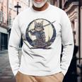 古代忍者猫 日本の子猫 刀猫 サムライキャット 長袖Tシャツ 高齢者への贈り物