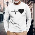 心電図のパターン ハートカラー ブラック 長袖Tシャツ 高齢者への贈り物