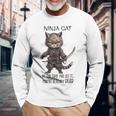 忍者猫、日本のサムライ カワイイ猫タトゥー 面白い 長袖Tシャツ 高齢者への贈り物