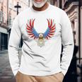 愛国的なアメリカ国旗イーグル 7月4日 バックプリント アメリカン 長袖Tシャツ 高齢者への贈り物