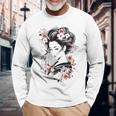 日本の芸者アートグラフィックtシャツ メンズ レディース キッズ 長袖Tシャツ 高齢者への贈り物