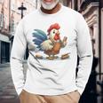 木彫りの鶏、かわいいデザイン 長袖Tシャツ 高齢者への贈り物