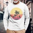 涼しい 夏休み メンズ レディース サンセット ビーチ ヤシの木 長袖Tシャツ 高齢者への贈り物