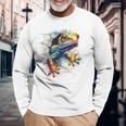 爬虫類とカラフルなヤモリ 長袖Tシャツ 高齢者への贈り物