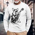 犬 ギタリスト ギター ペンブローク ウェールズ コーギー パパ ママ 長袖Tシャツ 高齢者への贈り物